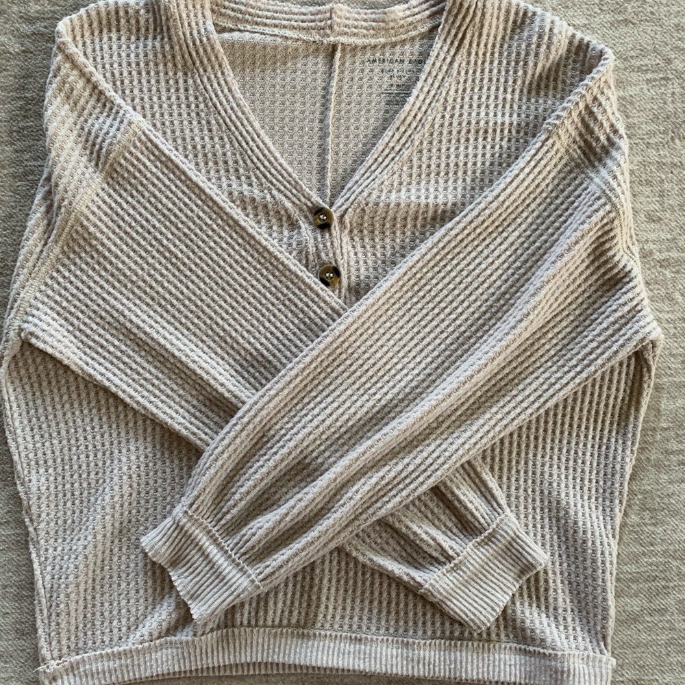 waffle knit button up sweater